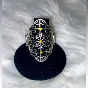 ✨ Gorgeous Silver and Yellow Stone Elastic Vintage Style Ring! Ready to Ship!